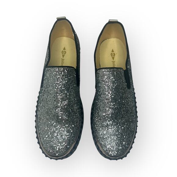 Jolimall Women's Disco Loafer Size 10 Silver Platform Shoe Slip On Glitery Flats - Picture 2 of 10